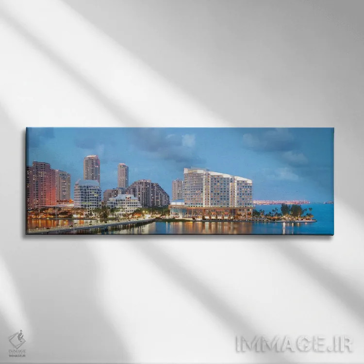 تابلو نمای پانورامای آسماننمای میامی (عصرگاهی) اثر هنرمند ناشناس - نمای روبهرو روی دیوار