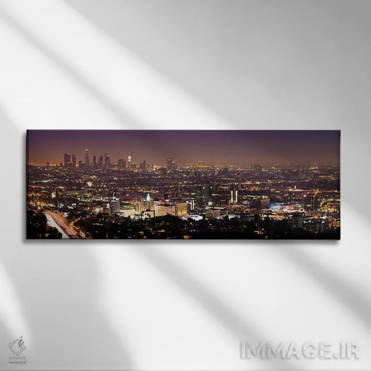 تابلو نمای پانورامای آسماننمای لسآنجلس (نمای شب) اثر هنرمند ناشناس - نمای روبهرو روی دیوار