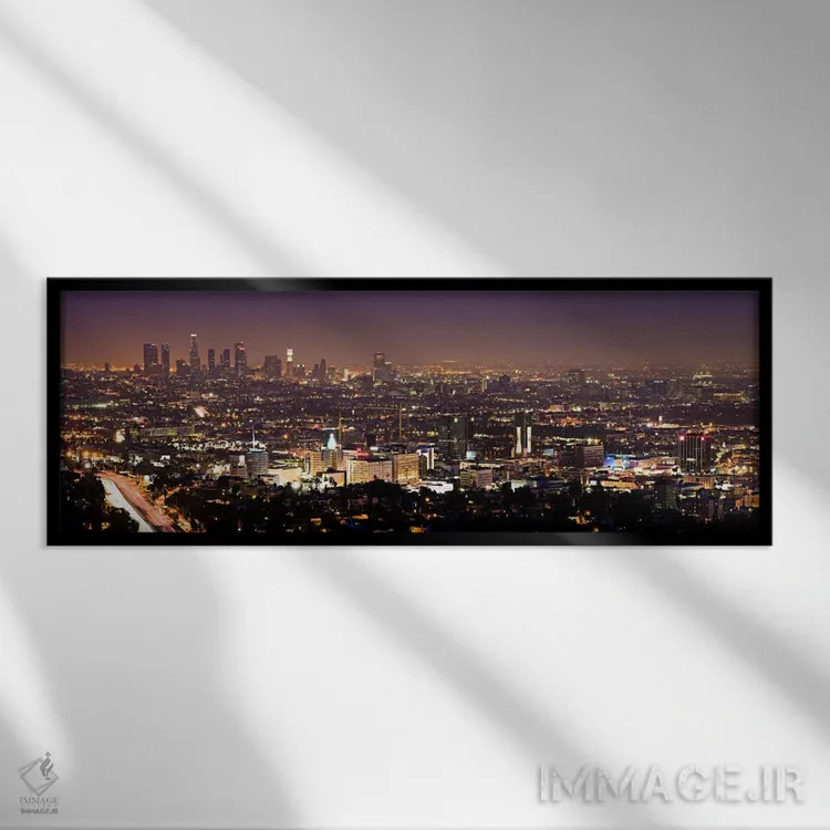 تابلو نمای پانورامای آسماننمای لسآنجلس (نمای شب) اثر هنرمند ناشناس - نمای قابدار مشکی