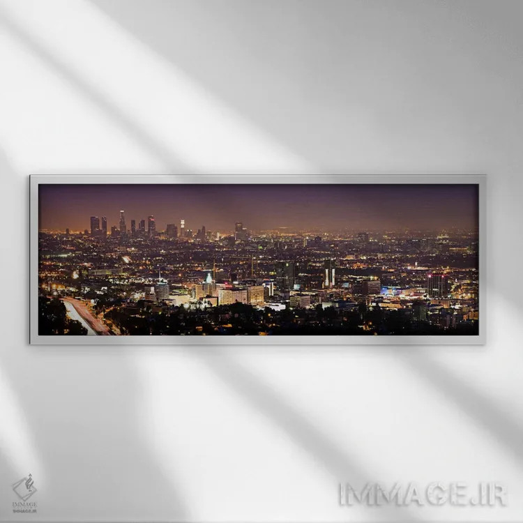 تابلو نمای پانورامای آسماننمای لسآنجلس (نمای شب) اثر هنرمند ناشناس - نمای قابدار سفید