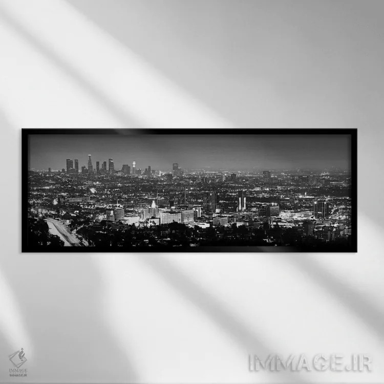 تابلو نمای پانورامای آسماننمای لسآنجلس (سیاه و سفید) اثر هنرمند ناشناس - نمای قابدار مشکی