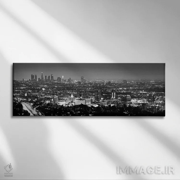 تابلو نمای پانورامای آسماننمای لسآنجلس (سیاه و سفید) اثر هنرمند ناشناس - نمای روبهرو روی دیوار