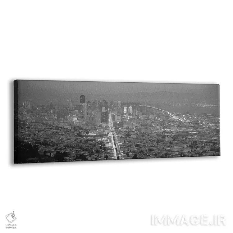 تابلو نمای پانورامای آسماننمای سانفرانسیسکو (غروب سیاه و سفید) اثر هنرمند ناشناس - نمای پرسپکتیو محصول