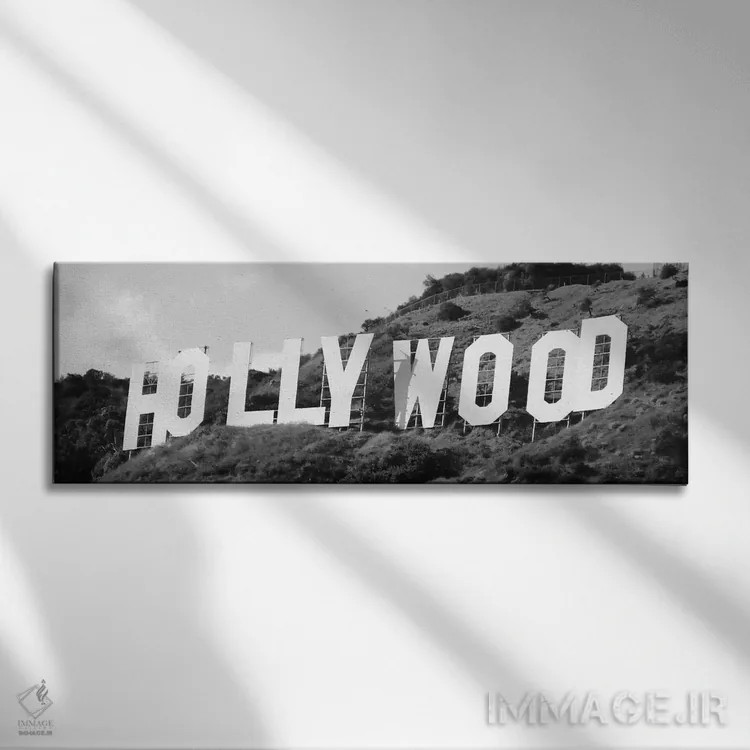 تابلو نمای پانورامای آسماننمای هالیوود (سیاه و سفید) اثر هنرمند ناشناس - نمای روبهرو روی دیوار