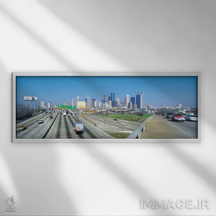 تابلو نمای پانورامای آسماننمای هیوستون اثر هنرمند ناشناس - نمای قابدار سفید