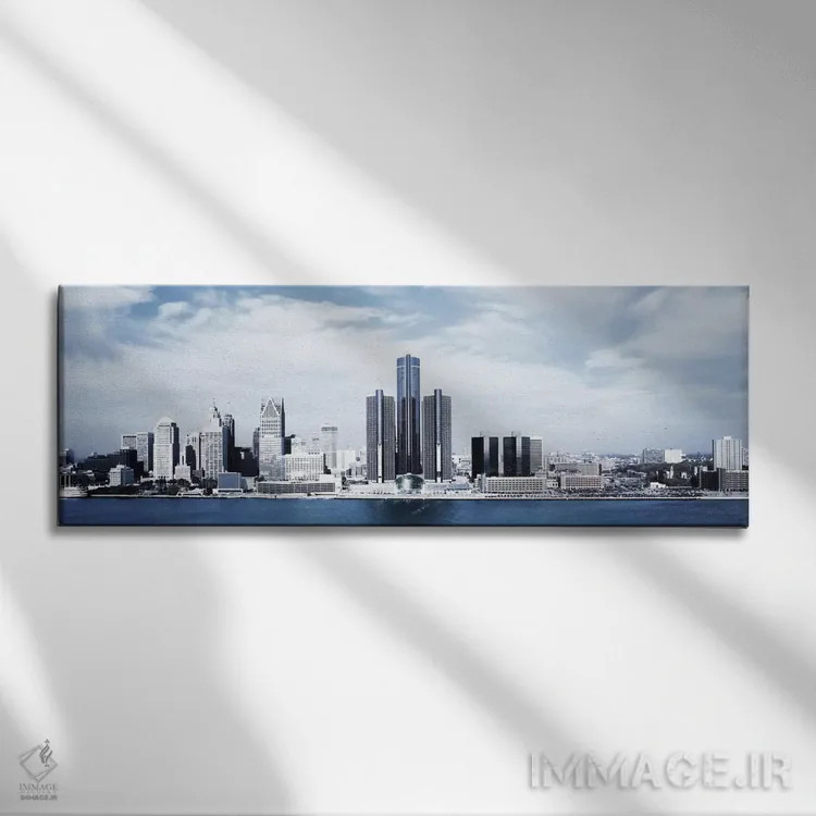 تابلو نمای پانورامای آسماننمای دیترویت اثر هنرمند ناشناس - نمای روبهرو روی دیوار
