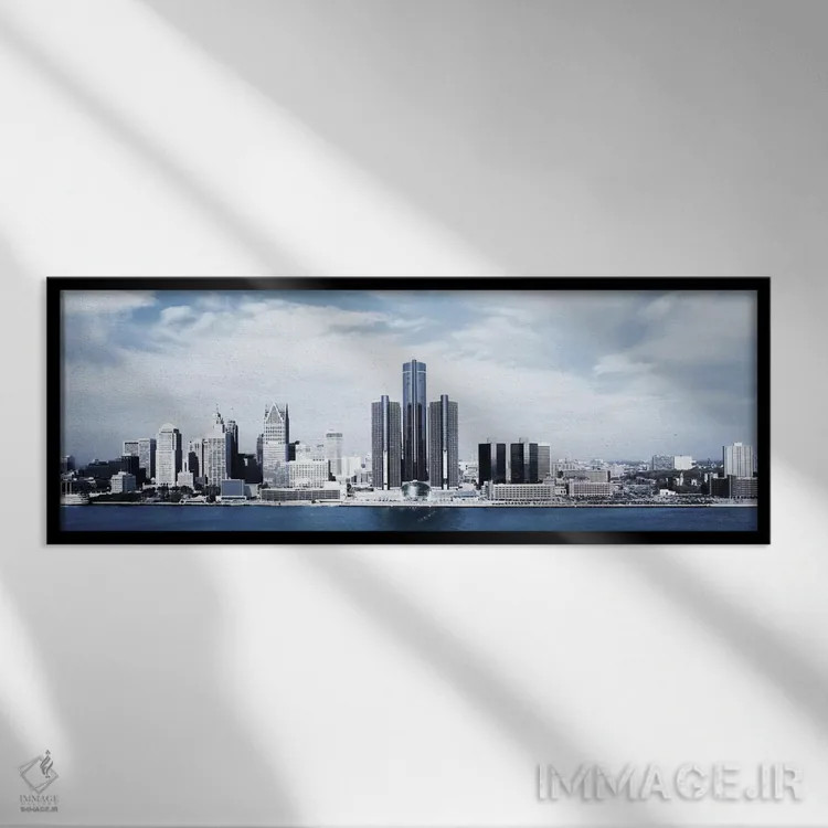 تابلو نمای پانورامای آسماننمای دیترویت اثر هنرمند ناشناس - نمای قابدار مشکی