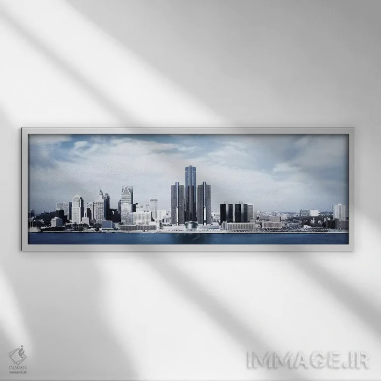 تابلو نمای پانورامای آسماننمای دیترویت اثر هنرمند ناشناس - نمای قابدار سفید