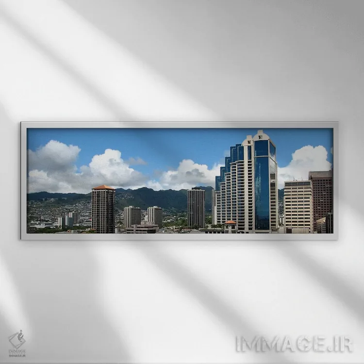 تابلو نمای پانورامای آسماننمای هونولولو اثر هنرمند ناشناس - نمای قابدار سفید