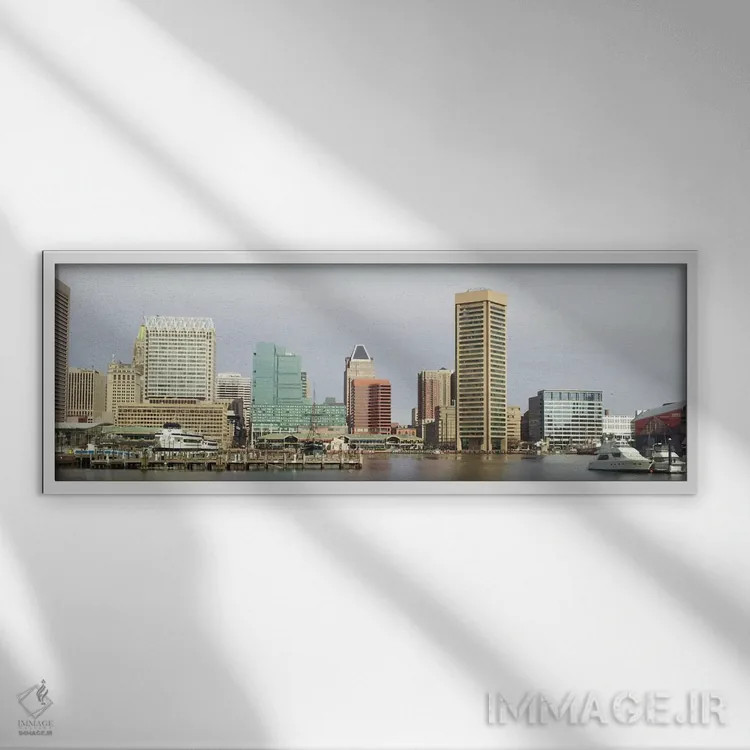 تابلو نمای پانورامای آسماننمای بالتیمور اثر هنرمند ناشناس - نمای قابدار سفید