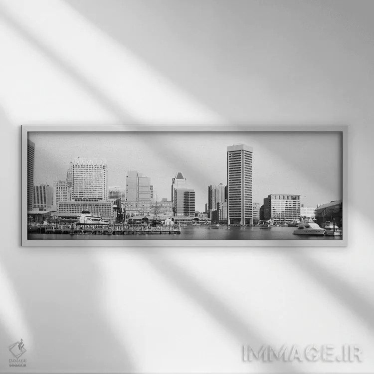 تابلو نمای پانورامای آسماننمای بالتیمور (سیاه و سفید) اثر هنرمند ناشناس - نمای قابدار سفید