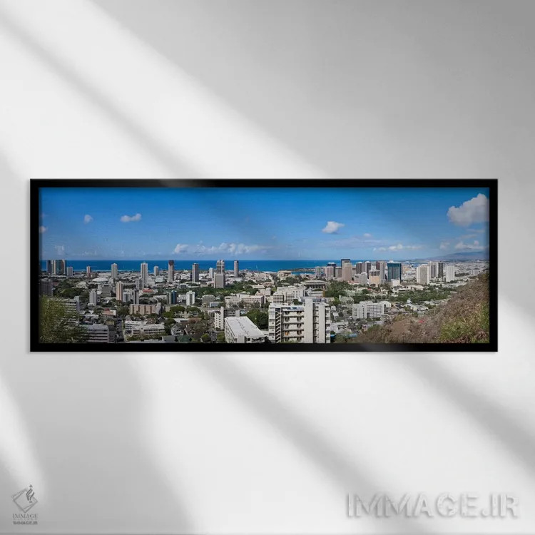تابلو نمای پانورامای آسماننمای هونولولو اثر هنرمند ناشناس - نمای قابدار مشکی