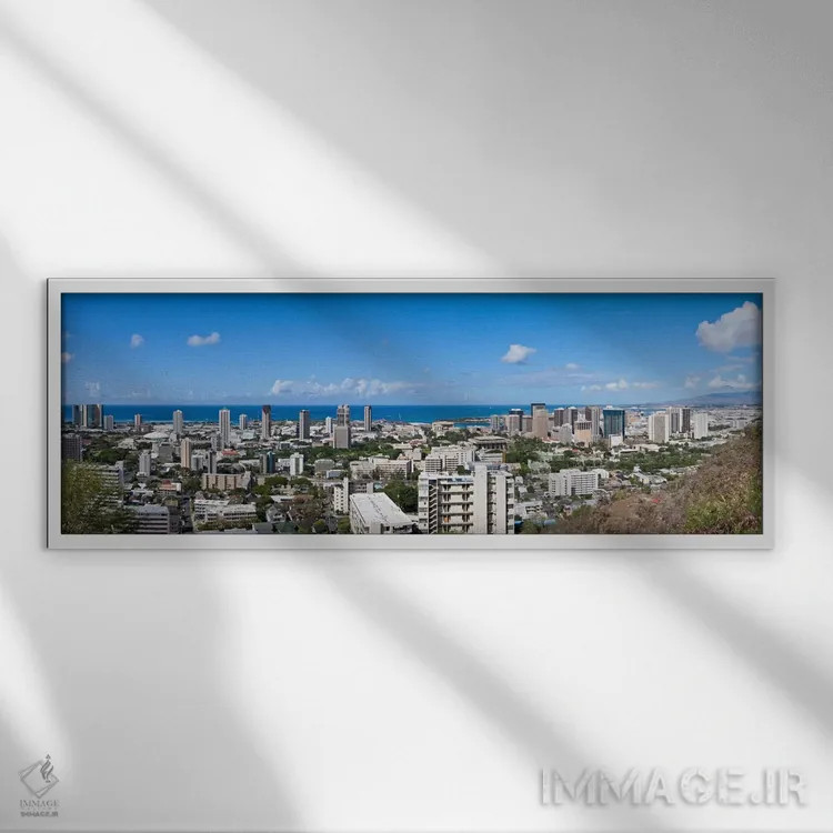 تابلو نمای پانورامای آسماننمای هونولولو اثر هنرمند ناشناس - نمای قابدار سفید