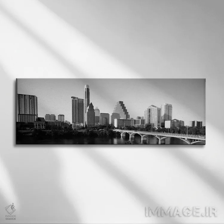 تابلو نمای پانورامای آسماننمای آستین (سیاه و سفید) اثر هنرمند ناشناس - نمای روبهرو روی دیوار