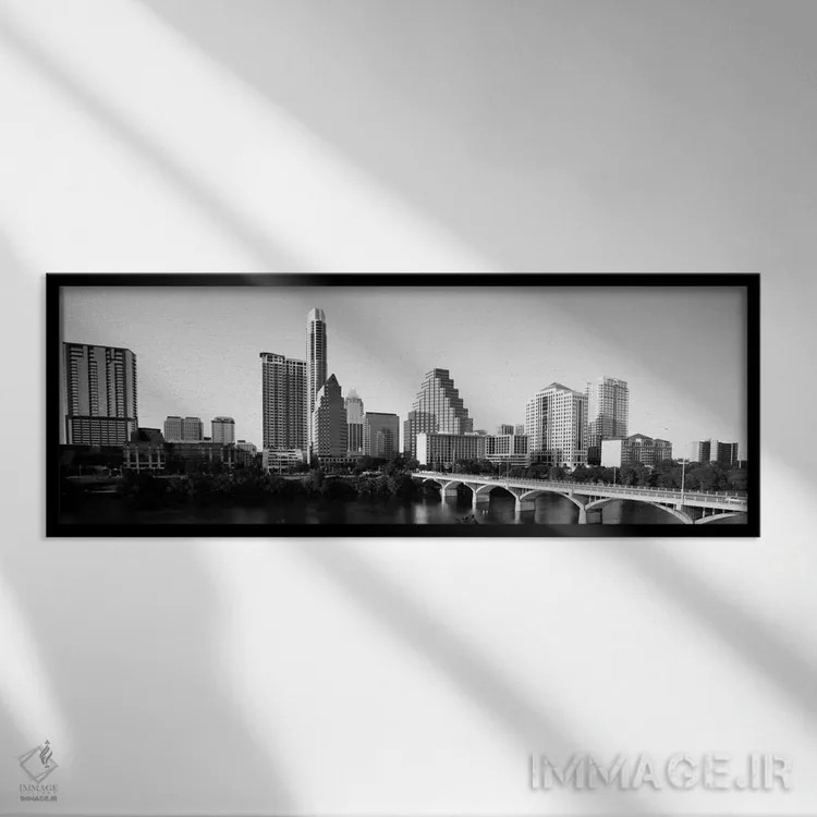 تابلو نمای پانورامای آسماننمای آستین (سیاه و سفید) اثر هنرمند ناشناس - نمای قابدار مشکی