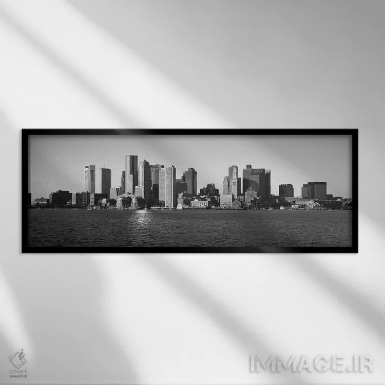 تابلو نمای پانورامای آسماننمای بوستون (سیاه و سفید) اثر هنرمند ناشناس - نمای قابدار مشکی