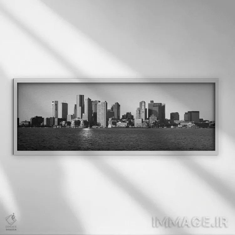 تابلو نمای پانورامای آسماننمای بوستون (سیاه و سفید) اثر هنرمند ناشناس - نمای قابدار سفید