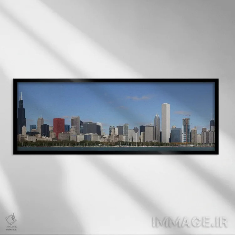 تابلو نمای پانورامای آسماننمای شیکاگو اثر هنرمند ناشناس - نمای قابدار مشکی