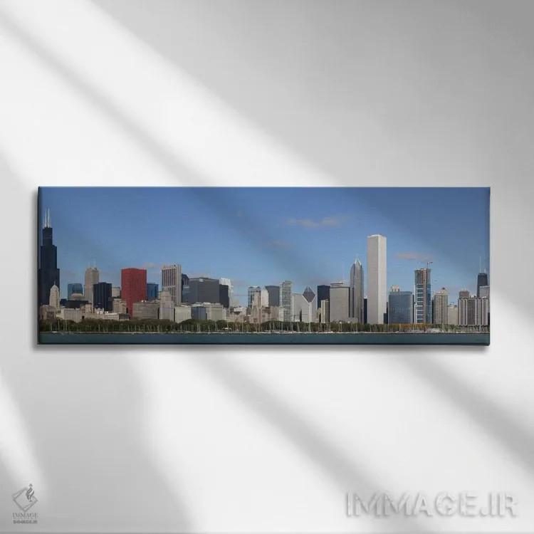 تابلو نمای پانورامای آسماننمای شیکاگو اثر هنرمند ناشناس - نمای روبهرو روی دیوار