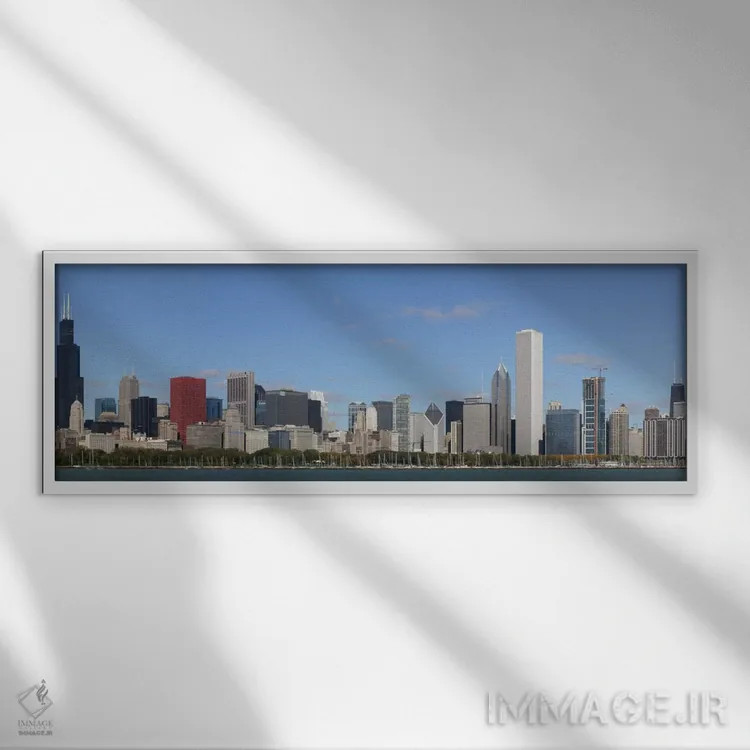 تابلو نمای پانورامای آسماننمای شیکاگو اثر هنرمند ناشناس - نمای قابدار سفید