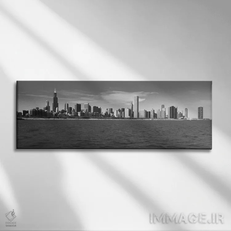 تابلو نمای پانورامای آسماننمای شیکاگو (سیاه و سفید) اثر هنرمند ناشناس - نمای روبهرو روی دیوار
