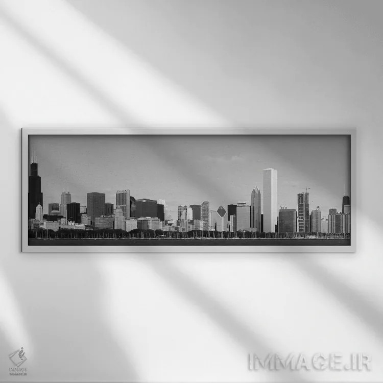 تابلو نمای پانورامای آسماننمای شیکاگو (سیاه و سفید) اثر هنرمند ناشناس - نمای قابدار سفید