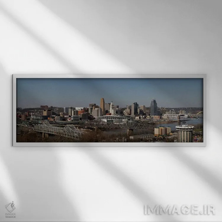 تابلو نمای پانورامای آسماننمای سینسیناتی اثر هنرمند ناشناس - نمای قابدار سفید