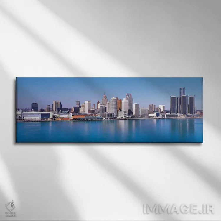 تابلو نمای پانورامای آسماننمای دیترویت اثر هنرمند ناشناس - نمای روبهرو روی دیوار