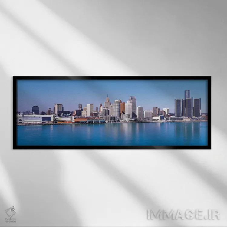 تابلو نمای پانورامای آسماننمای دیترویت اثر هنرمند ناشناس - نمای قابدار مشکی