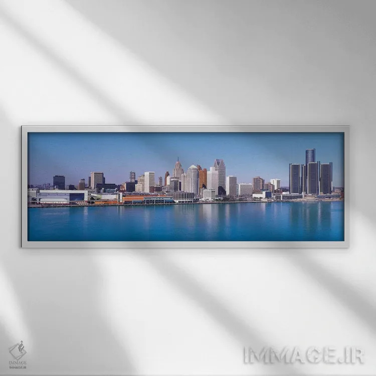 تابلو نمای پانورامای آسماننمای دیترویت اثر هنرمند ناشناس - نمای قابدار سفید