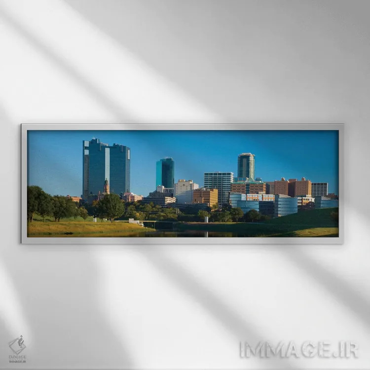تابلو نمای پانورامای آسماننمای فورت ورث اثر هنرمند ناشناس - نمای قابدار سفید