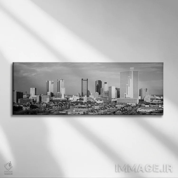 تابلو نمای پانورامای آسماننمای فورت ورث (سیاه و سفید) اثر هنرمند ناشناس - نمای روبهرو روی دیوار