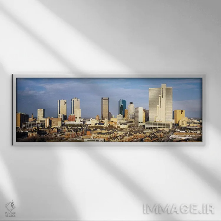 تابلو نمای پانورامای آسماننمای فورت ورث اثر هنرمند ناشناس - نمای قابدار سفید