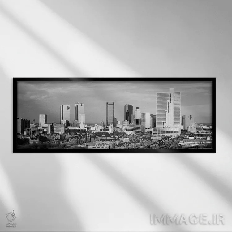تابلو نمای پانورامای آسماننمای فورت ورث (سیاه و سفید) اثر هنرمند ناشناس - نمای قابدار مشکی