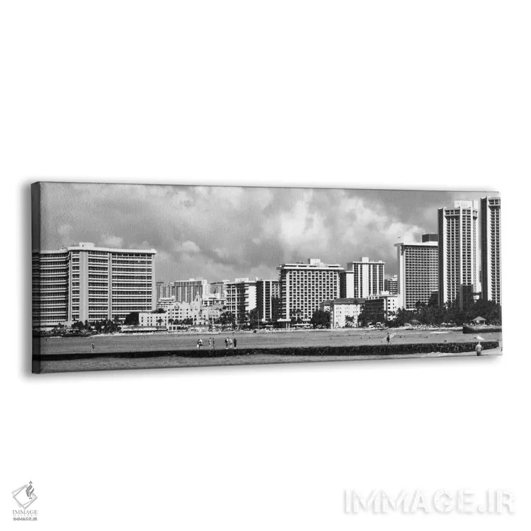 تابلو نمای پانورامای آسماننمای هونولولو (سیاه و سفید) اثر هنرمند ناشناس - نمای پرسپکتیو محصول