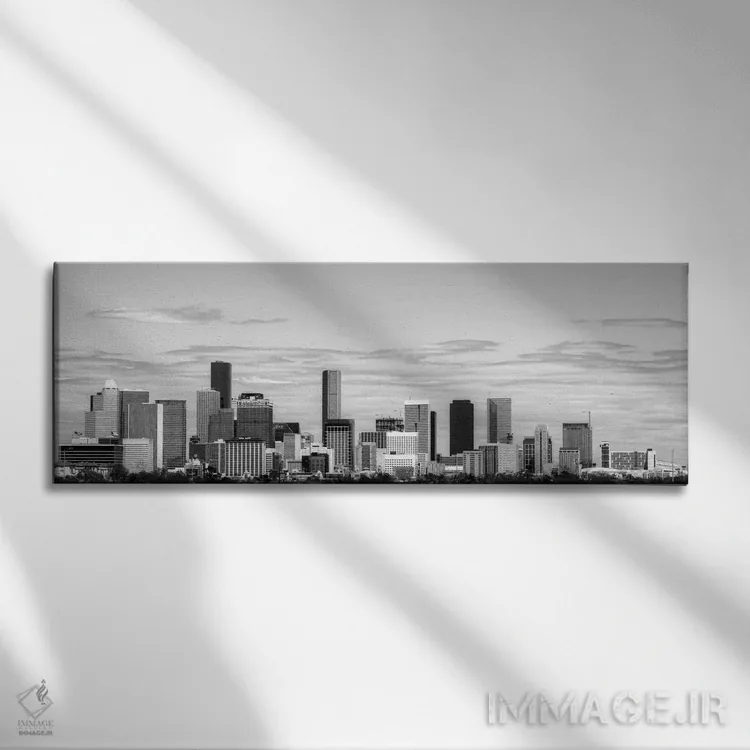 تابلو نمای پانورامای آسماننمای هیوستون (سیاه و سفید) اثر هنرمند ناشناس - نمای روبهرو روی دیوار