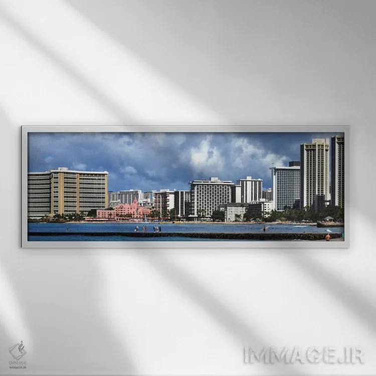 تابلو نمای پانورامای آسماننمای هونولولو اثر هنرمند ناشناس - نمای قابدار سفید