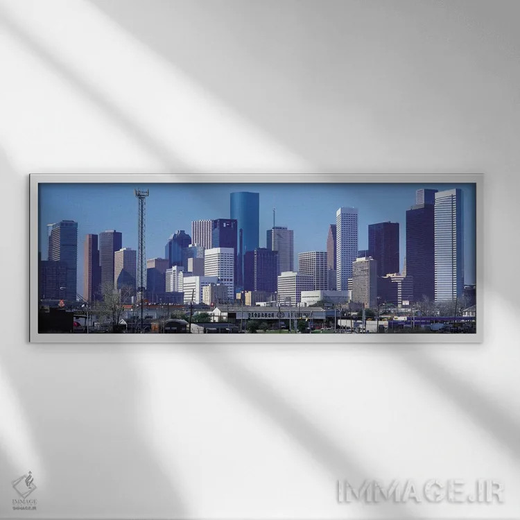 تابلو نمای پانورامای آسماننمای هیوستون اثر هنرمند ناشناس - نمای قابدار سفید