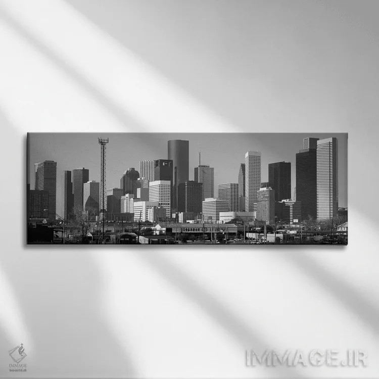 تابلو نمای پانورامای آسماننمای هیوستون (سیاه و سفید) اثر هنرمند ناشناس - نمای روبهرو روی دیوار