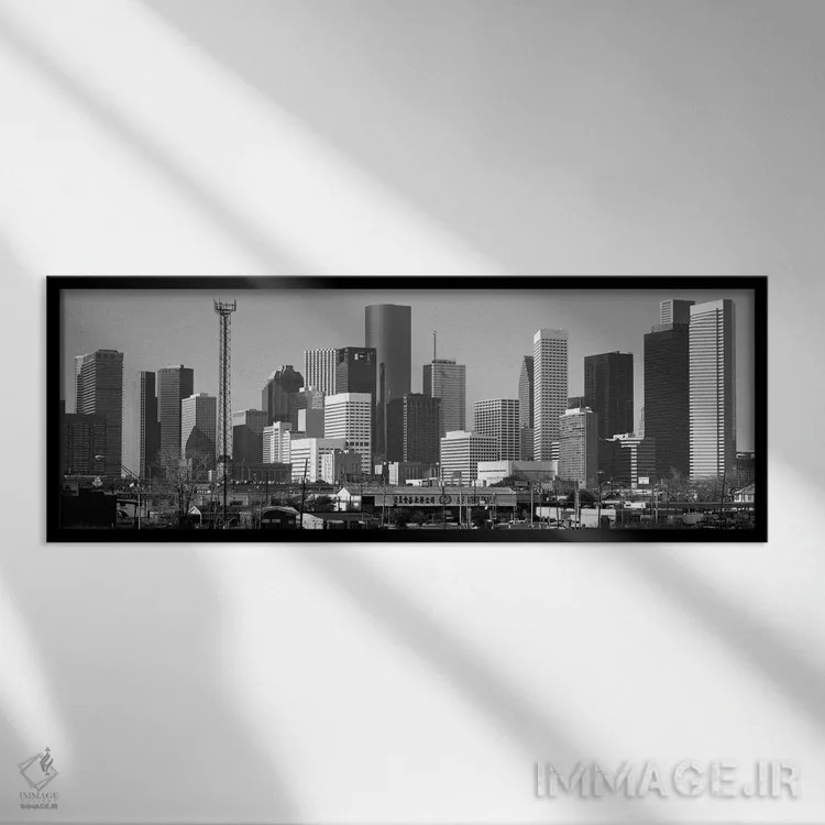 تابلو نمای پانورامای آسماننمای هیوستون (سیاه و سفید) اثر هنرمند ناشناس - نمای قابدار مشکی
