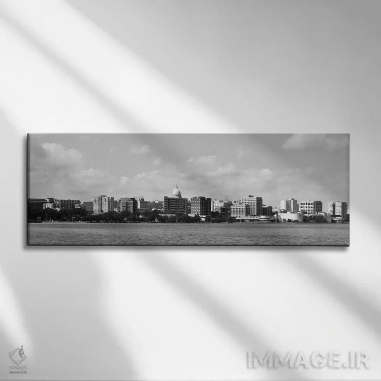 تابلو نمای پانورامای آسماننمای مدیسون (سیاه و سفید) اثر هنرمند ناشناس - نمای روبهرو روی دیوار