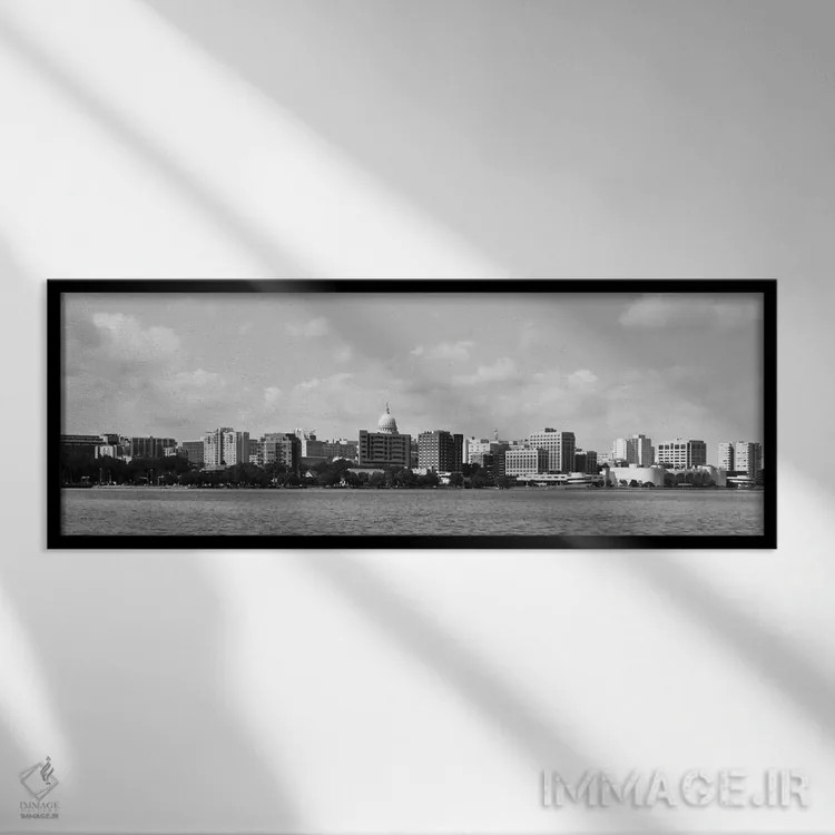 تابلو نمای پانورامای آسماننمای مدیسون (سیاه و سفید) اثر هنرمند ناشناس - نمای قابدار مشکی