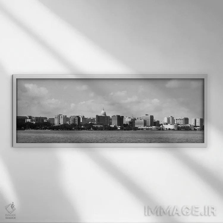 تابلو نمای پانورامای آسماننمای مدیسون (سیاه و سفید) اثر هنرمند ناشناس - نمای قابدار سفید