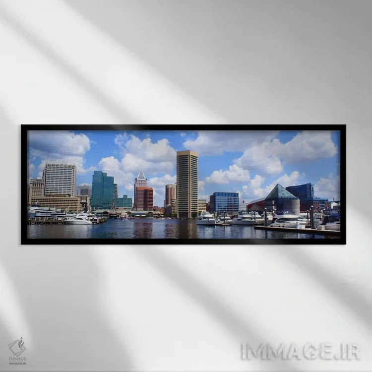 تابلو نمای پانورامای آسماننمای بالتیمور اثر هنرمند ناشناس - نمای قابدار مشکی