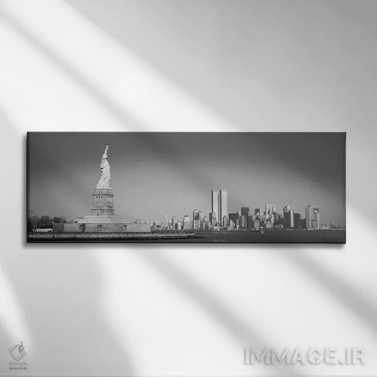تابلو نمای پانورامای آسماننمای نیویورک (سیاه و سفید) اثر هنرمند ناشناس - نمای روبهرو روی دیوار