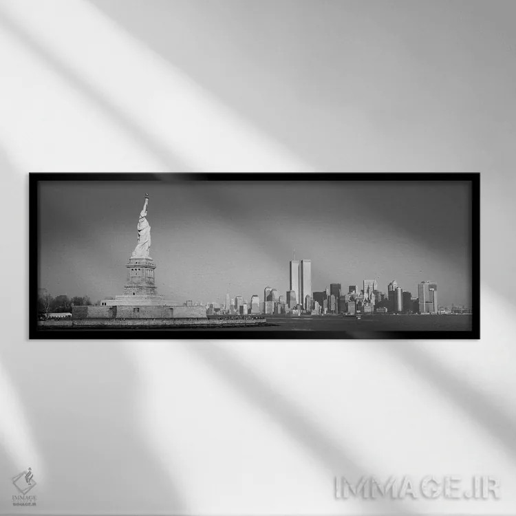 تابلو نمای پانورامای آسماننمای نیویورک (سیاه و سفید) اثر هنرمند ناشناس - نمای قابدار مشکی