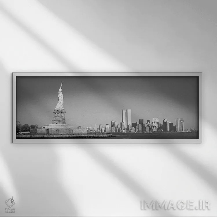 تابلو نمای پانورامای آسماننمای نیویورک (سیاه و سفید) اثر هنرمند ناشناس - نمای قابدار سفید