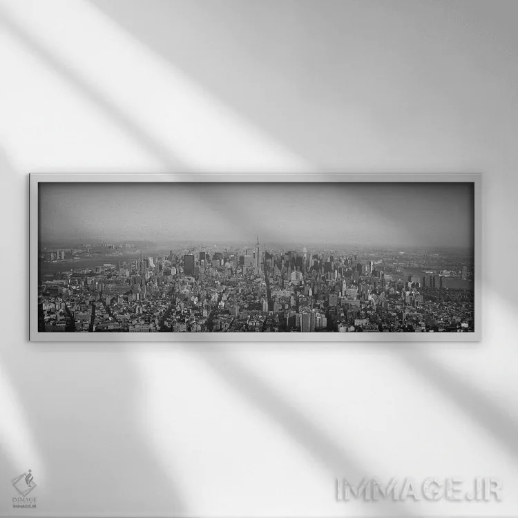 تابلو نمای پانورامای آسماننمای نیویورک (سیاه و سفید) اثر هنرمند ناشناس - نمای قابدار سفید