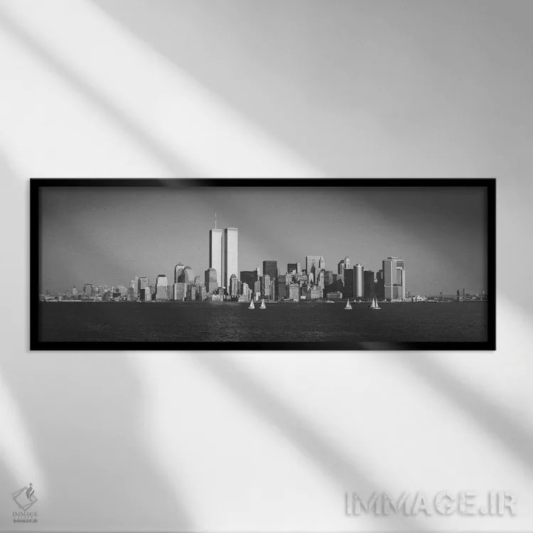 تابلو نمای پانورامای آسماننمای نیویورک (سیاه و سفید) اثر هنرمند ناشناس - نمای قابدار مشکی