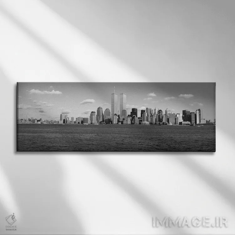 تابلو نمای پانورامای آسماننمای نیویورک (سیاه و سفید) اثر هنرمند ناشناس - نمای روبهرو روی دیوار